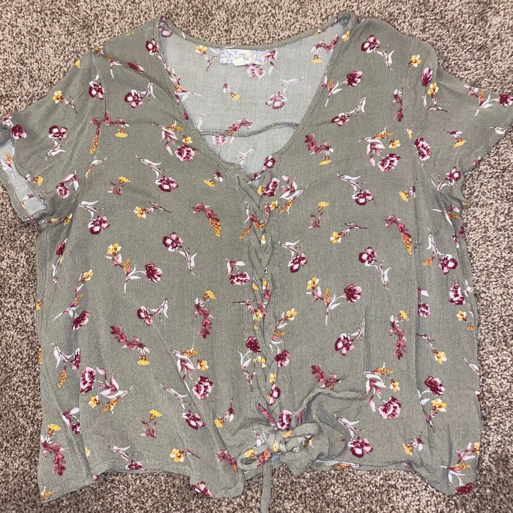 Green Pink Republic Lace up Blouse